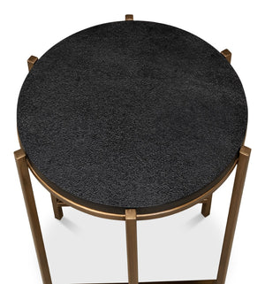 Sarreid Stillwell Side Table - Elegant Black Leather & Antique Gold Iron For Chic Modern Living Spaces Black  40817