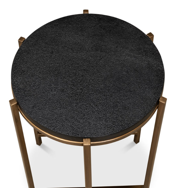 Sarreid Stillwell Side Table - Elegant Black Leather & Antique Gold Iron For Chic Modern Living Spaces Black  40817
