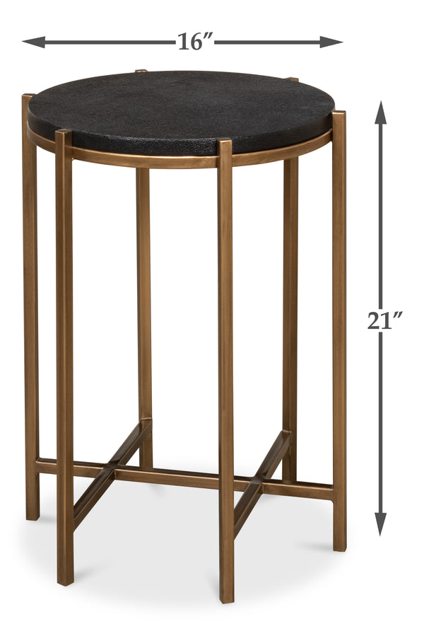 Sarreid Stillwell Side Table - Elegant Black Leather & Antique Gold Iron For Chic Modern Living Spaces Black  40817