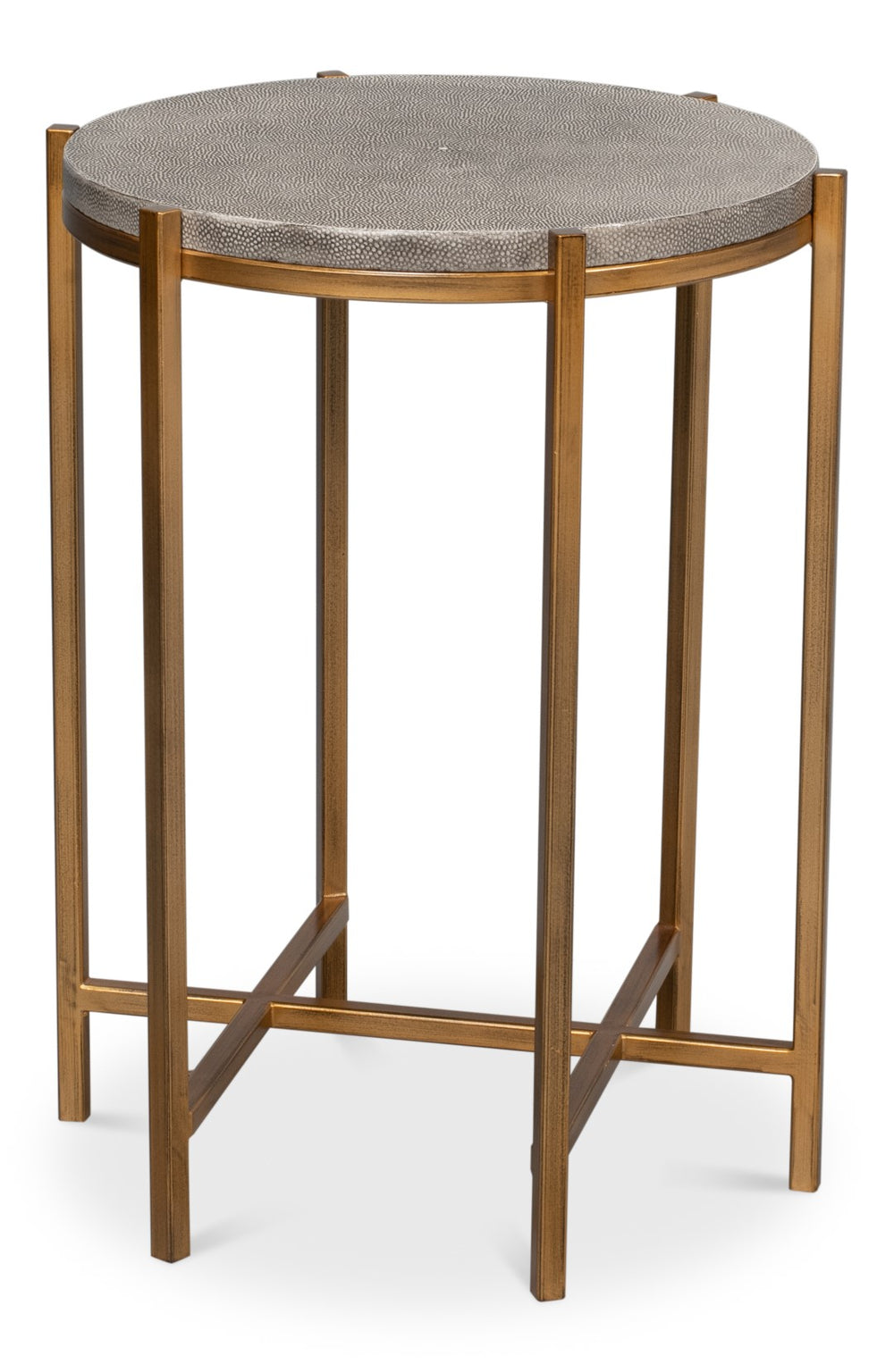 Sarreid Spence Side Table - Luxurious Black Shagreen Finish With Antique Gold Base - Elegant Home Accent Black  40818