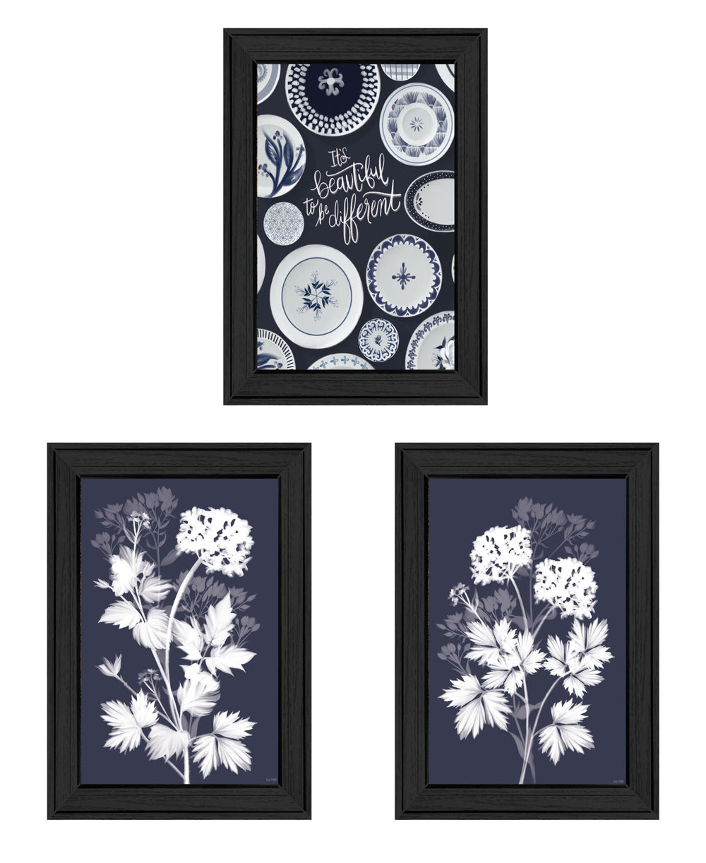 Homeroots Set Of Three Its Beautiful To Be Different Black Framed Print Wall Art Charcoal Wood Print 408186
