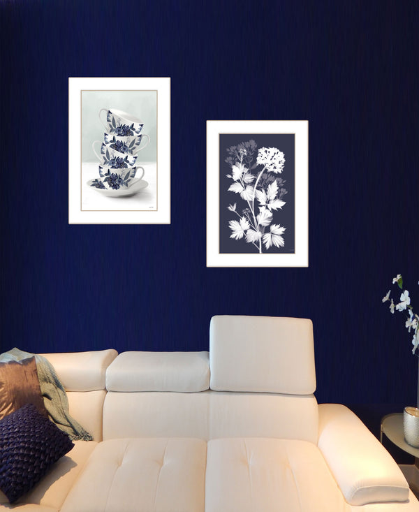 Homeroots Set Of Two Tea Towers With Flowers Blue White Framed Print Kitchen Wall Art  Wood Print 408187