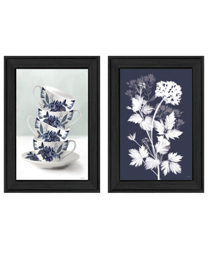 HomeRoots Set of Two Framed Tea Tower Prints with Floral Accents - Rustic Modern Kitchen Wall Art Decor Charcoal 408188