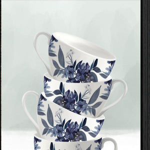 HomeRoots Set of Two Framed Tea Tower Prints with Floral Accents - Rustic Modern Kitchen Wall Art Decor Charcoal 408188