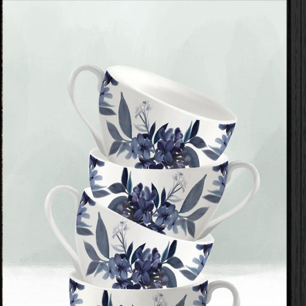 HomeRoots Set of Two Framed Tea Tower Prints with Floral Accents - Rustic Modern Kitchen Wall Art Decor Charcoal 408188