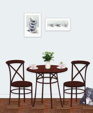 Homeroots Set Of Two Tea Tower With Cups And Sauces White Framed Print Kitchen Wall Art  Wood Print 408189