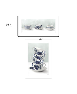 Homeroots Set Of Two Tea Tower With Cups And Sauces White Framed Print Kitchen Wall Art  Wood Print 408189