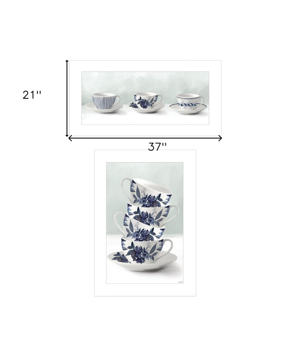 Homeroots Set Of Two Tea Tower With Cups And Sauces White Framed Print Kitchen Wall Art  Wood Print 408189