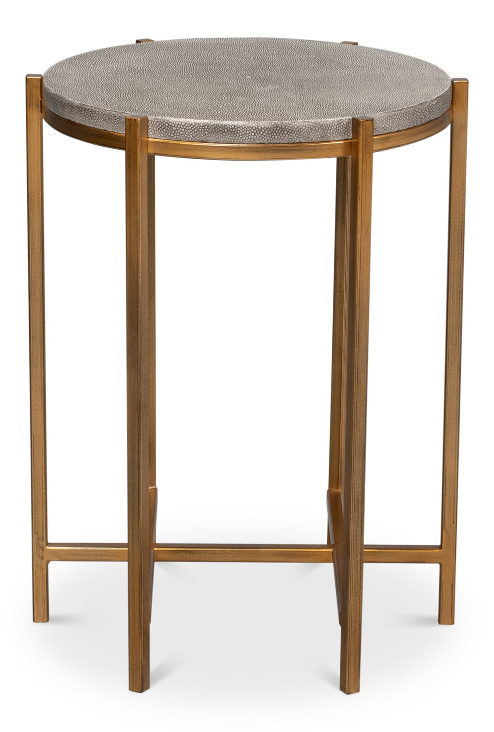 Sarreid Spence Side Table - Luxurious Black Shagreen Finish With Antique Gold Base - Elegant Home Accent Black  40818