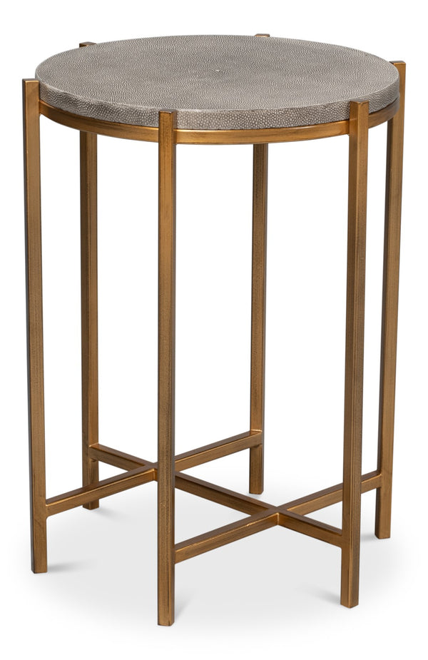 Sarreid Spence Side Table - Luxurious Black Shagreen Finish With Antique Gold Base - Elegant Home Accent Black  40818