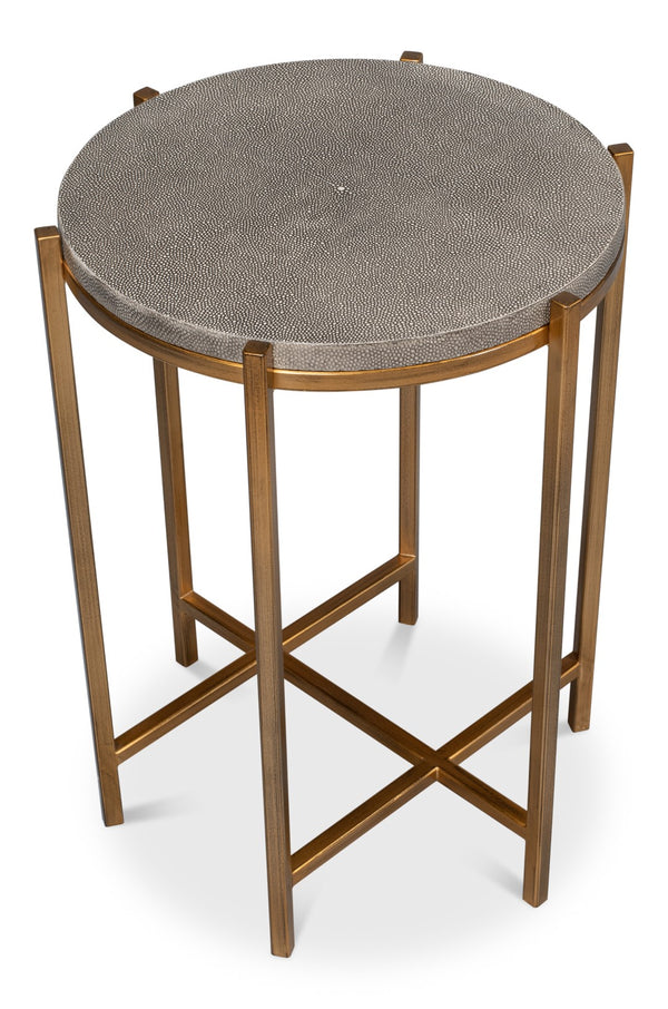 Sarreid Spence Side Table - Luxurious Black Shagreen Finish With Antique Gold Base - Elegant Home Accent Black  40818