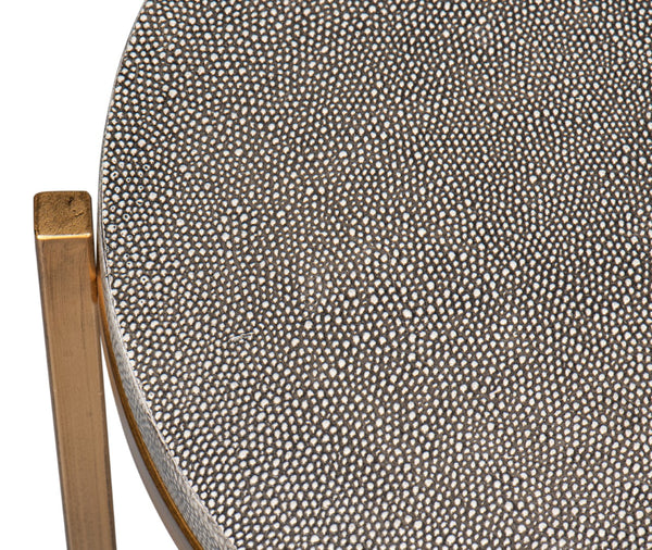 Sarreid Spence Side Table - Luxurious Black Shagreen Finish With Antique Gold Base - Elegant Home Accent Black  40818
