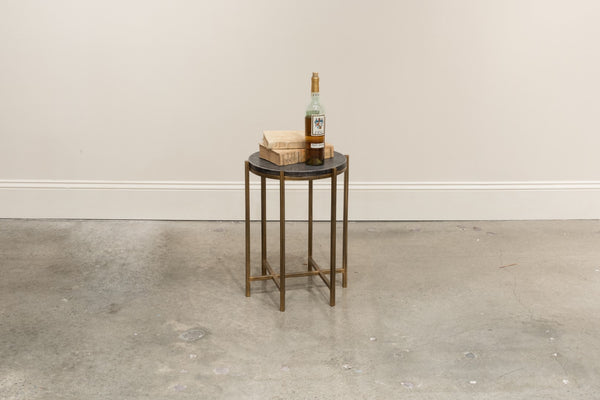 Sarreid Spence Side Table - Luxurious Black Shagreen Finish With Antique Gold Base - Elegant Home Accent Black  40818