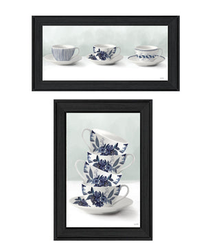 Homeroots Set Of Two Tea Tower With Cups And Sauces Black Framed Print Kitchen Wall Art Charcoal Wood Print 408190