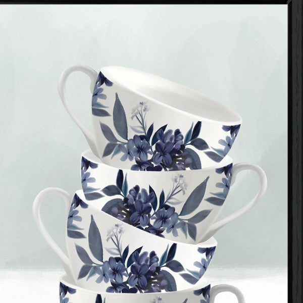 Homeroots Set Of Two Tea Tower With Cups And Sauces Black Framed Print Kitchen Wall Art Charcoal Wood Print 408190