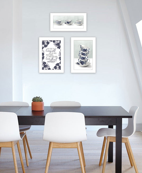 Homeroots Set Of Three Tea Tower With Cups And Sauces White Framed Print Kitchen Wall Art  Wood Print 408191