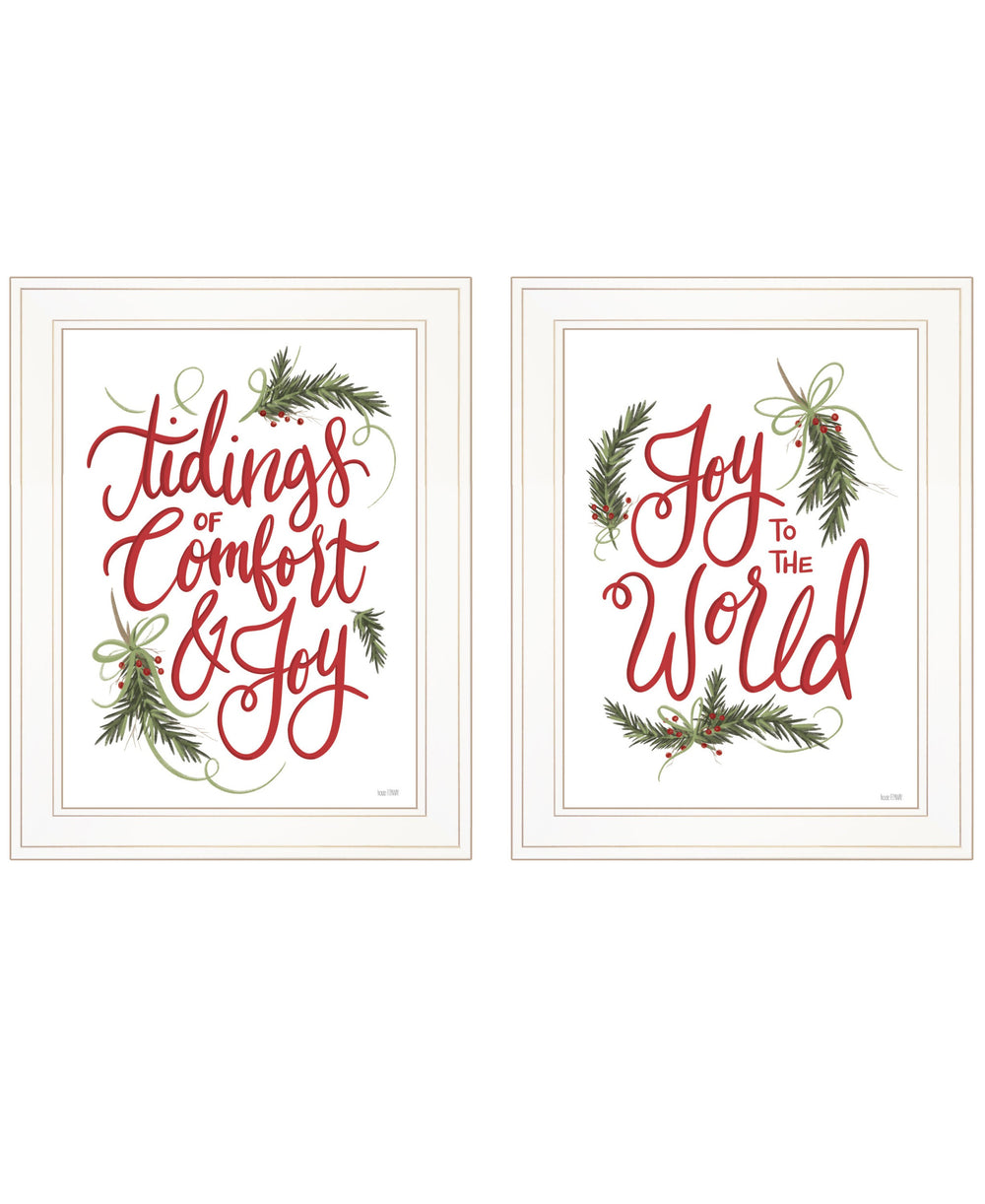 Homeroots Set Of Two Good Tidings And Joy White Framed Print Wall Art  Wood Print 408199