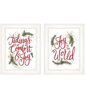 Homeroots Set Of Two Good Tidings And Joy White Framed Print Wall Art  Wood Print 408199