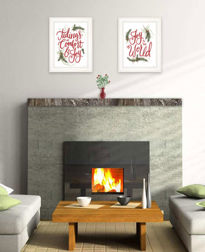 Homeroots Set Of Two Good Tidings And Joy White Framed Print Wall Art  Wood Print 408199