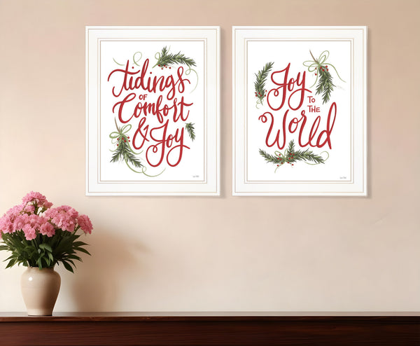 Homeroots Set Of Two Good Tidings And Joy White Framed Print Wall Art  Wood Print 408199