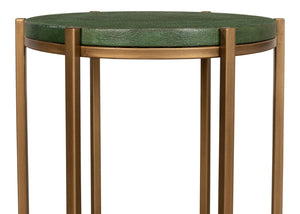 Sarreid Hobart Side Table - Luxurious Green Shagreen Finish With Antique Gold Base - Elegant & Modern Design Green  40819
