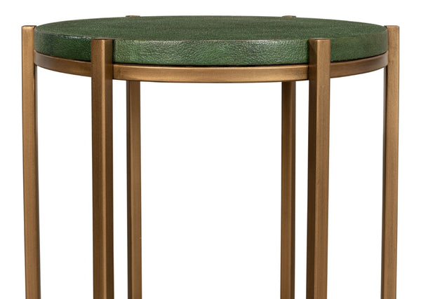 Sarreid Hobart Side Table - Luxurious Green Shagreen Finish With Antique Gold Base - Elegant & Modern Design Green  40819