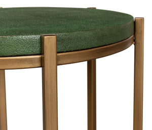 Sarreid Hobart Side Table - Luxurious Green Shagreen Finish With Antique Gold Base - Elegant & Modern Design Green  40819