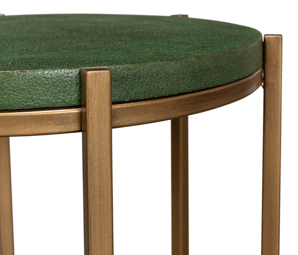 Sarreid Hobart Side Table - Luxurious Green Shagreen Finish With Antique Gold Base - Elegant & Modern Design Green  40819