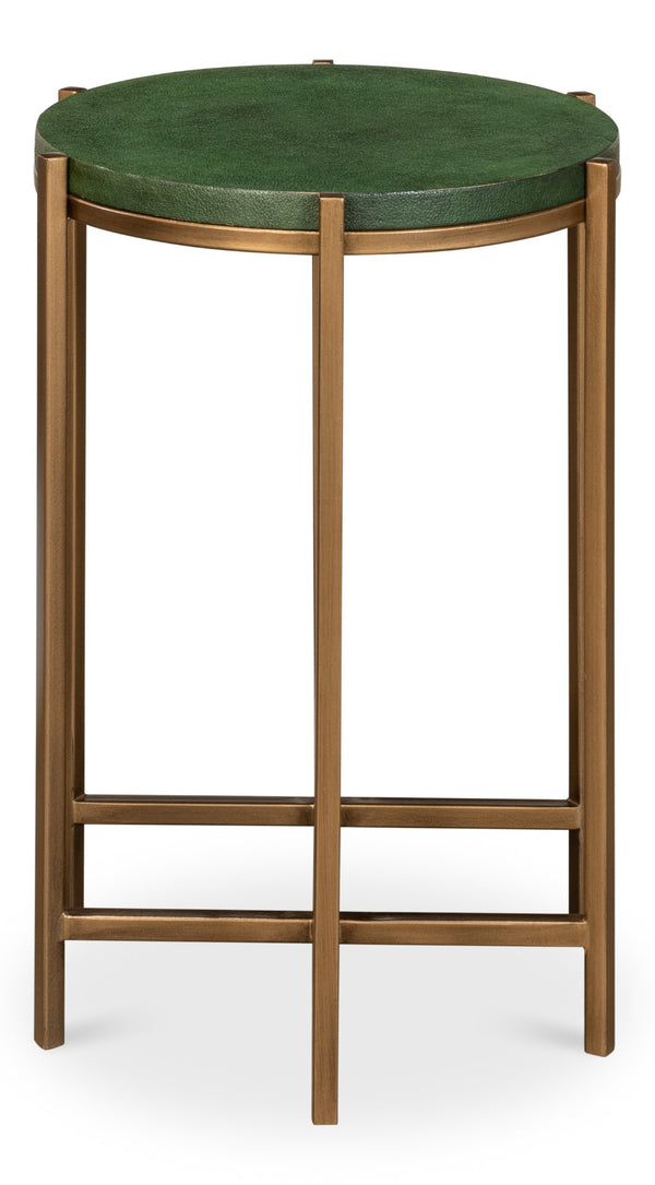 Sarreid Hobart Side Table - Luxurious Green Shagreen Finish With Antique Gold Base - Elegant & Modern Design Green  40819