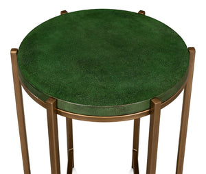 Sarreid Hobart Side Table - Luxurious Green Shagreen Finish With Antique Gold Base - Elegant & Modern Design Green  40819