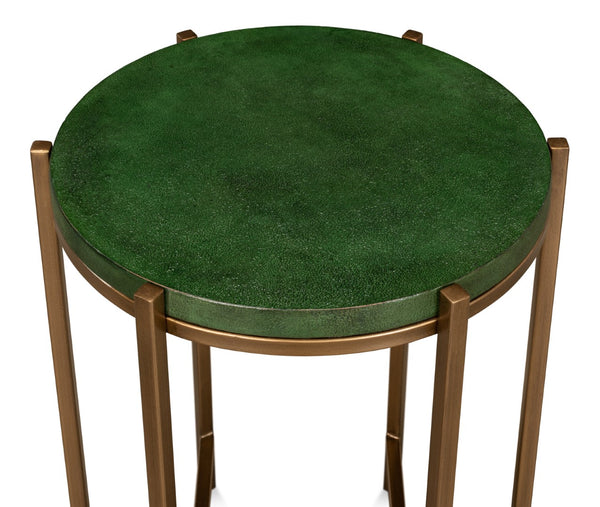 Sarreid Hobart Side Table - Luxurious Green Shagreen Finish With Antique Gold Base - Elegant & Modern Design Green  40819
