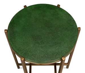 Sarreid Hobart Side Table - Luxurious Green Shagreen Finish With Antique Gold Base - Elegant & Modern Design Green  40819