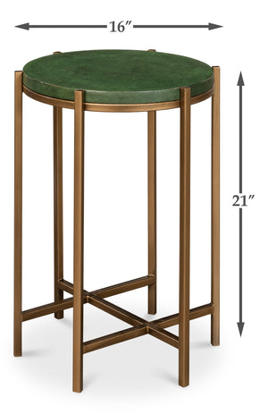 Sarreid Hobart Side Table - Luxurious Green Shagreen Finish With Antique Gold Base - Elegant & Modern Design Green  40819