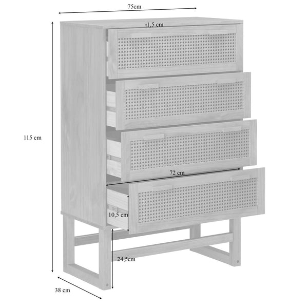 English Elm Talo Four Drawer Dresser with Woven Rattan Fronts Light Wood Boho Bedroom Storage B2733S00006