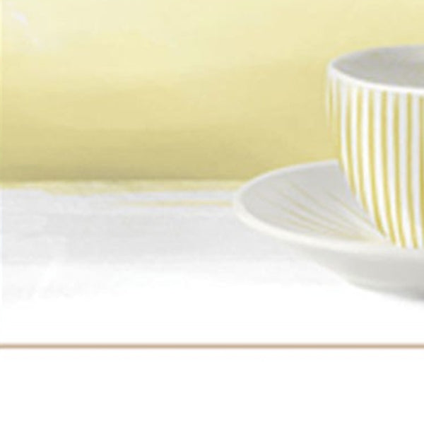 Homeroots Set Of Three Tea Cups And Yellow Flowers White Framed Print Kitchen Wall Art White Wood Print 408200