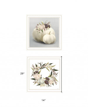 Homeroots Set Of Two Boho Pumpkins And Flowers 2 White Framed Print Wall Art White Wood Print 408203