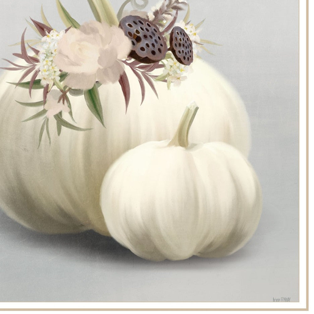 Homeroots Set Of Two Boho Pumpkins And Flowers 2 White Framed Print Wall Art White Wood Print 408203