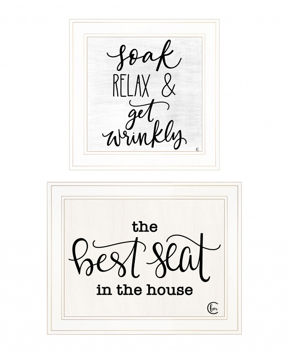 Homeroots Set Of Two The Best Seat In The House 1 White Framed Print Bathroom Wall Art  Wood Print 408204