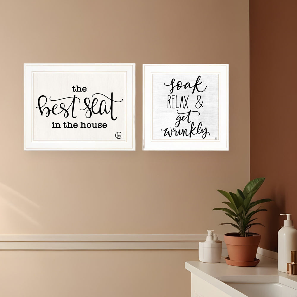 Homeroots Set Of Two The Best Seat In The House 1 White Framed Print Bathroom Wall Art  Wood Print 408204