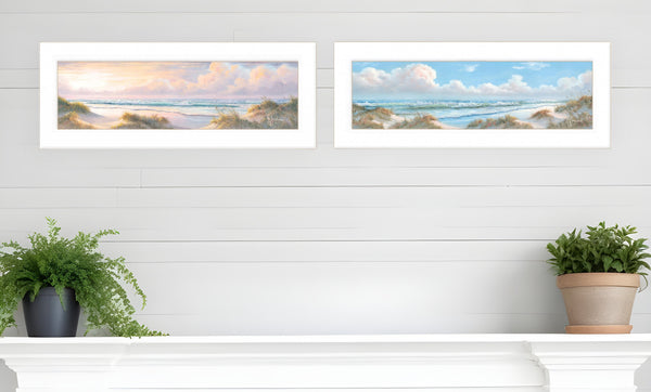 Homeroots Set Of Two The Seascape 1 White Framed Print Wall Art  Wood Print 408206