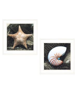 Homeroots Set Of Two Ocean Net White Framed Print Wall Art  Wood Print 408209