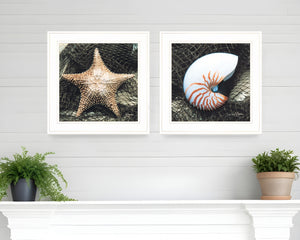 Homeroots Set Of Two Ocean Net White Framed Print Wall Art  Wood Print 408209