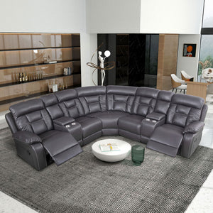 English Elm Faux Leather Reclining Sofa Grey