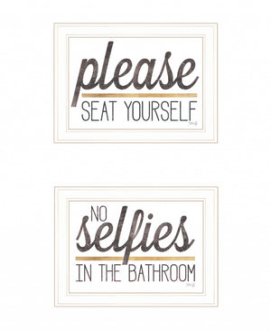 HomeRoots Set of Two Charming No Selfies When Seated Framed Prints for Stylish Bathroom Wall Decor White 21 x 31 408214