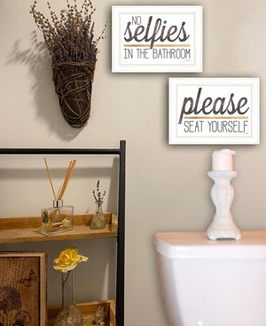 HomeRoots Set of Two Charming No Selfies When Seated Framed Prints for Stylish Bathroom Wall Decor White 21 x 31 408214