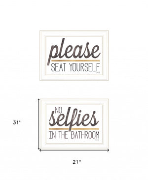 HomeRoots Set of Two Charming No Selfies When Seated Framed Prints for Stylish Bathroom Wall Decor White 21 x 31 408214