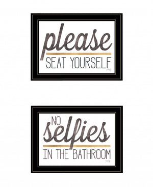 Homeroots Set Of Two No Selfies When Seated 2 Black Framed Print Bathroom Wall Art  Wood Print 408215
