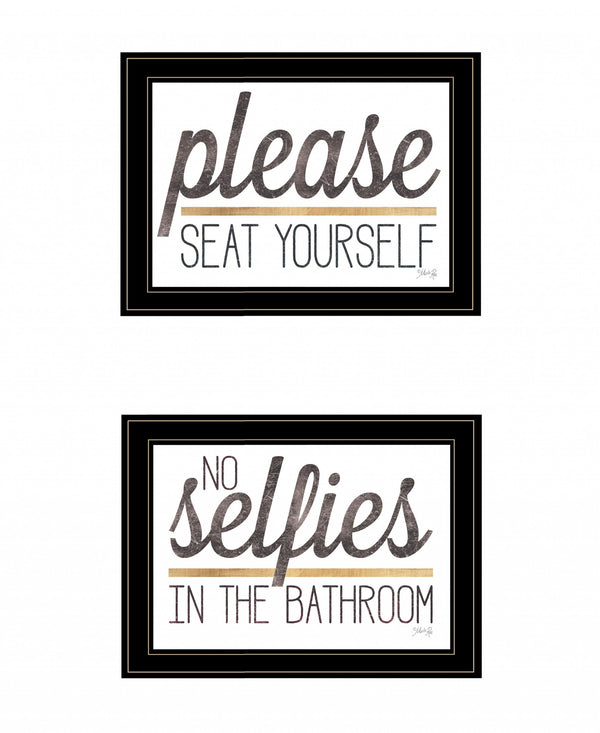 Homeroots Set Of Two No Selfies When Seated 2 Black Framed Print Bathroom Wall Art  Wood Print 408215