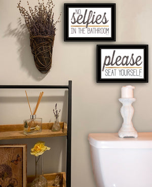 Homeroots Set Of Two No Selfies When Seated 2 Black Framed Print Bathroom Wall Art  Wood Print 408215