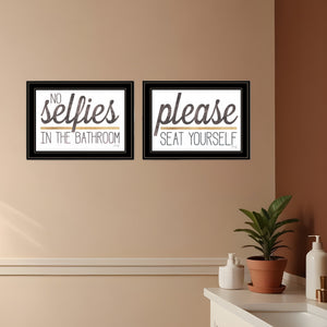 Homeroots Set Of Two No Selfies When Seated 2 Black Framed Print Bathroom Wall Art  Wood Print 408215